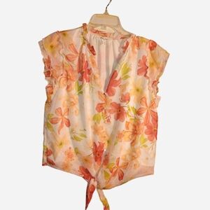 Haven + Blair London Floral Ruffle Crop Blouse - Coral/Yellow - M